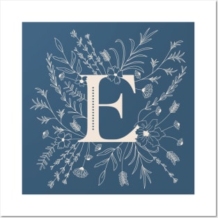 Botanical Letter E (Lake Blue) Posters and Art